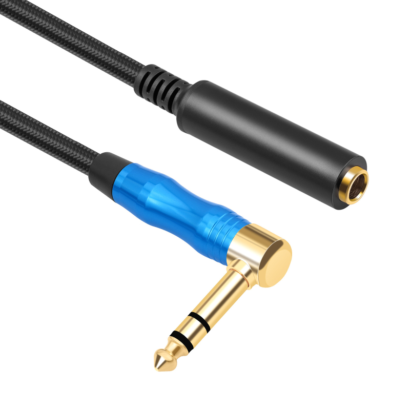 Audio produžni kabel s pravim kutem, muško–ženski priključak, pozlaćeni bakreni vodiči, trostruki signali kabel