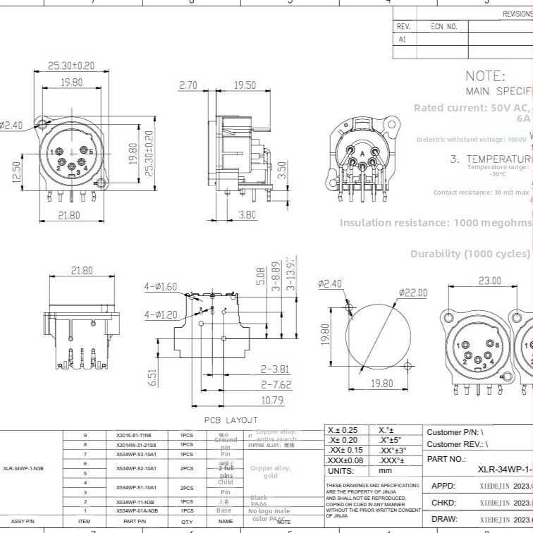 Držiak XLR a RJ45 konektorov pre osvetlenie scény a mikrofónové systémy – Jinjia, audio/video konektor