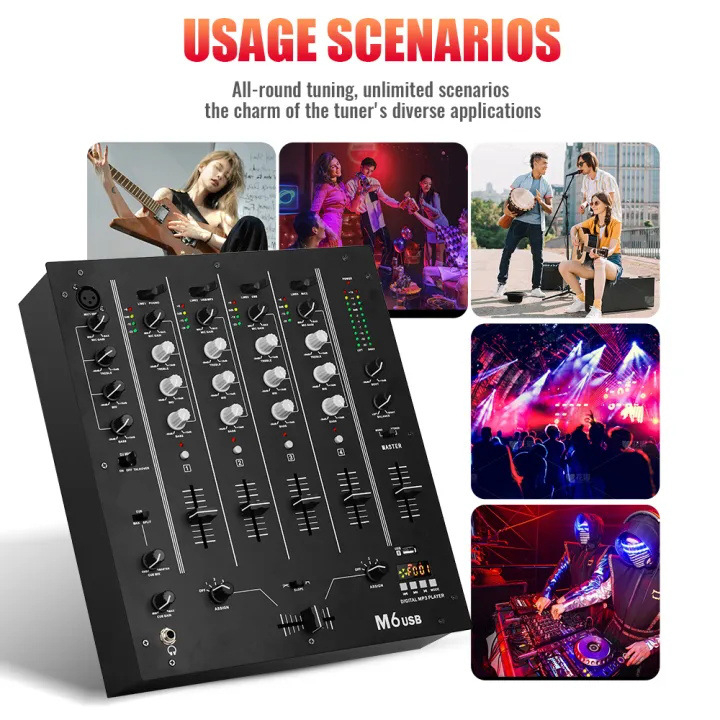 4-kanalni USB DJ mikser za žive nastupe na pozornici, u barovima i KTV – mikserska konzola