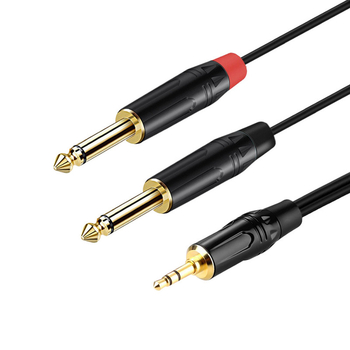 Audio kabel 3,5 mm na dvostruke 6,5 mm konektore, zlatni kontakti, bakreno jezgro, PVC izolacija, za gitaru, mikser ili računalo