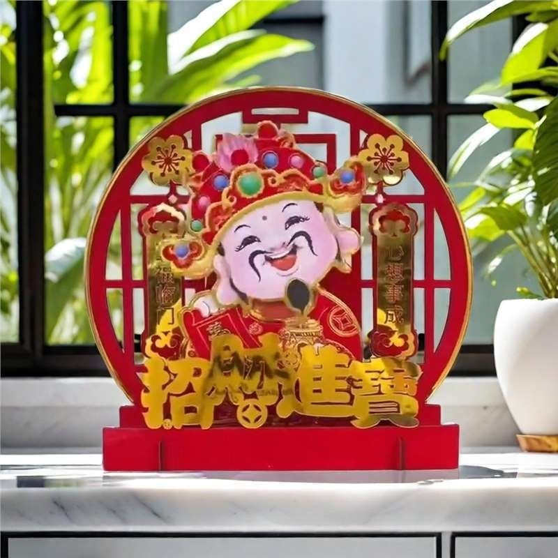 Електрическа статуетка Бог на богатството, 3D многослойна, хартия с покритие, опаковка от картон, подходящ подарък за двойки, за преместване на дома