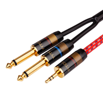 YYTCG audio kabel s 3,5 mm na dva 6,5 mm priključka, dvostruko jezgro s zaštitom, muško–muški za mixer i zvučnik