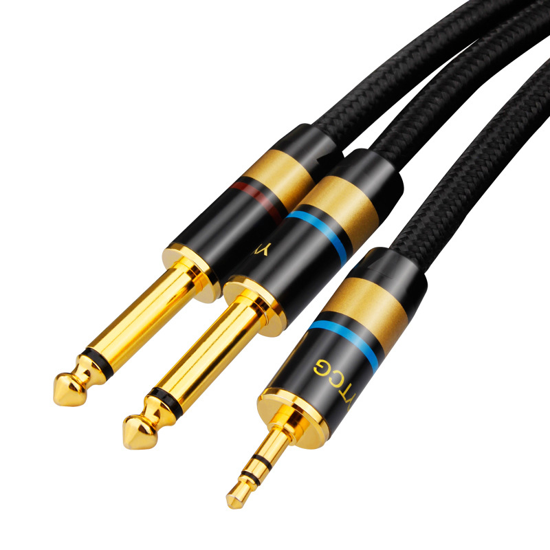 YYTCG audio kabel s 3,5 mm na dva 6,5 mm priključka, dvostruko jezgro s zaštitom, muško–muški za mixer i zvučnik