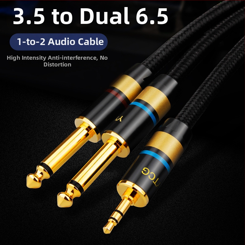 YYTCG audio kabel s 3,5 mm na dva 6,5 mm priključka, dvostruko jezgro s zaštitom, muško–muški za mixer i zvučnik
