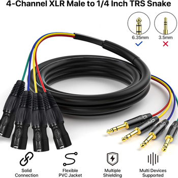 Kabel s četiri kanala TRS 6,5 mm na XLR za nastupe uživo i snimanje u studiju