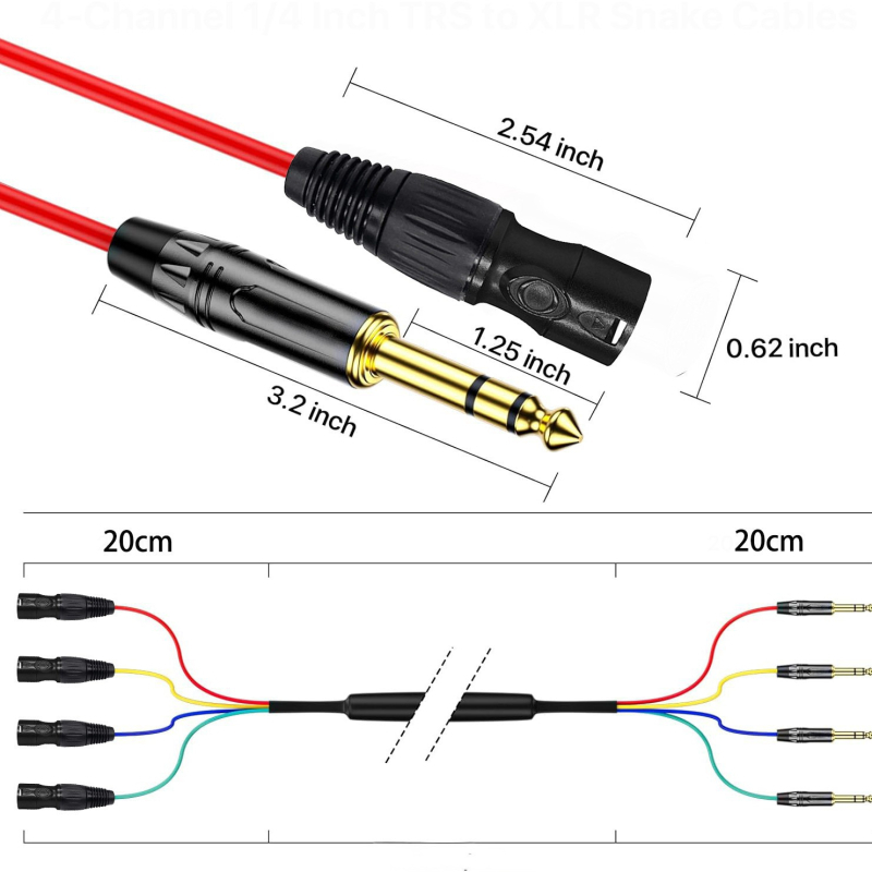 Kabel s četiri kanala TRS 6,5 mm na XLR za nastupe uživo i snimanje u studiju