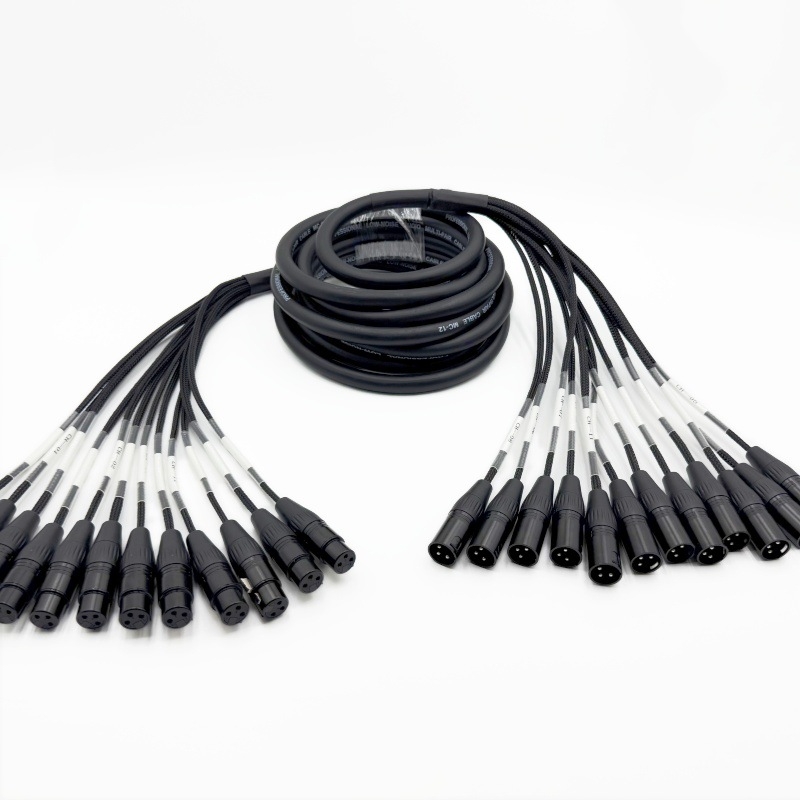 12-žilový viacjadrový mikrofónový kábel s tkaným povrazom a XLR pre audio a video (Značka Kaijinghong; Obojok plášťa: elastické PVC; RoHS certifikát; Určené pre audio a video)