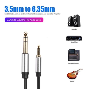 Audio kabel 3,5 mm do 6,5 mm muški za mikrofon, pojačalo i mikser, zlatni kontakti, jezgro od aluminijske zlitine
