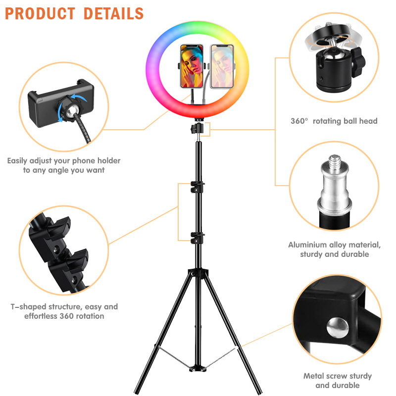 Lumină RGB cu trepied pentru live streaming, suport pe podea, montare verticală, putere sub 10W, tensiune 10V