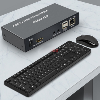 Extensor KVM 4K (3840x2160@30Hz), RJ45 către HDMI prin rețea, până la 120 m, cu IR loop-out și separare audio, model HKM120