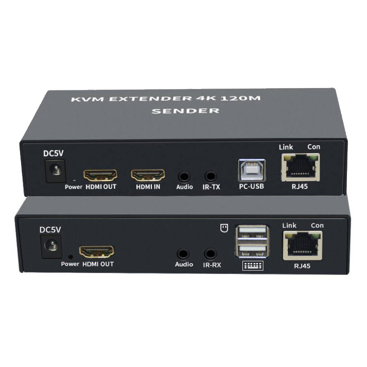 Extensor KVM 4K (3840x2160@30Hz), RJ45 către HDMI prin rețea, până la 120 m, cu IR loop-out și separare audio, model HKM120