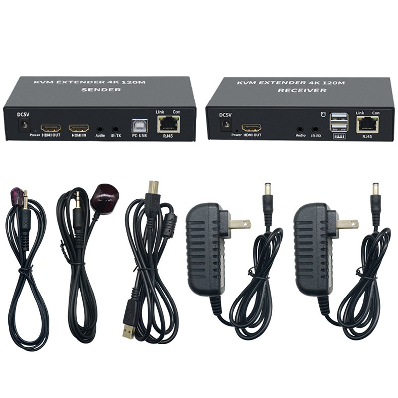 Extensor KVM 4K (3840x2160@30Hz), RJ45 către HDMI prin rețea, până la 120 m, cu IR loop-out și separare audio, model HKM120