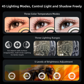 Lentilă macro Apexel pentru telefon cu diafragmă mare și iluminare de umplere de 52 mm, pentru fotografii ale artei unghiilor, lentile de contact și bijuterii