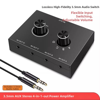 Oxygen comutator audio stereo AUX 3.5mm, 4 în 1 ieșire / 1 intrare 4 ieșiri, amplificator bidirecțional de înaltă fidelitate
