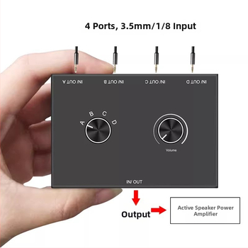 Oxygen comutator audio stereo AUX 3.5mm, 4 în 1 ieșire / 1 intrare 4 ieșiri, amplificator bidirecțional de înaltă fidelitate