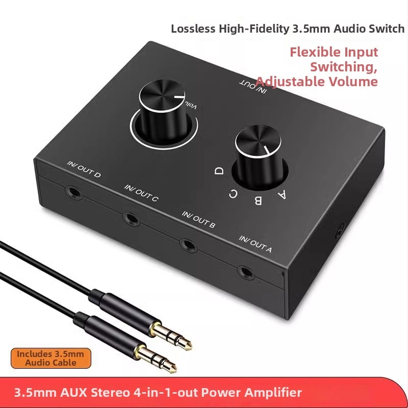 Oxygen comutator audio stereo AUX 3.5mm, 4 în 1 ieșire / 1 intrare 4 ieșiri, amplificator bidirecțional de înaltă fidelitate