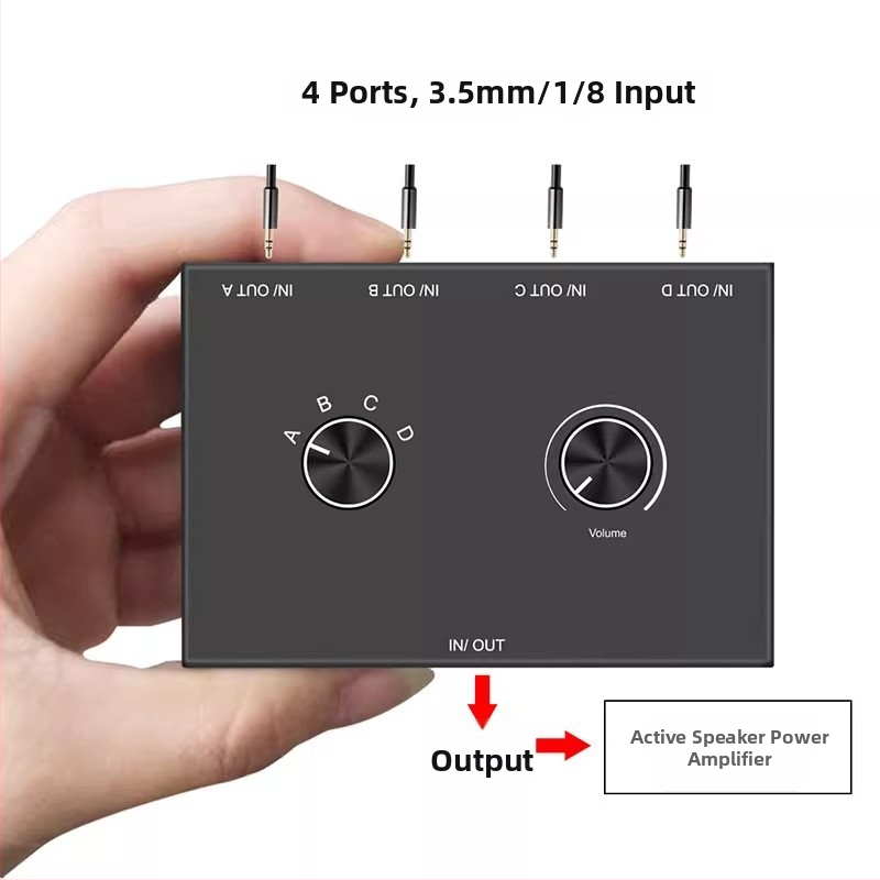 Oxygen comutator audio stereo AUX 3.5mm, 4 în 1 ieșire / 1 intrare 4 ieșiri, amplificator bidirecțional de înaltă fidelitate
