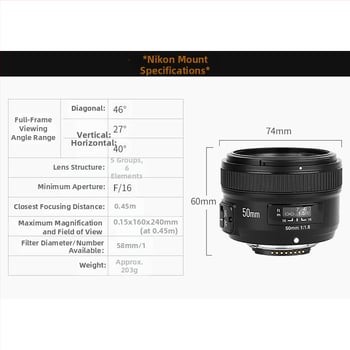 Yongnuo obiectiv fix 50mm f/1.8 C Canon EF AF pentru DSLR full-frame, 52mm filtru