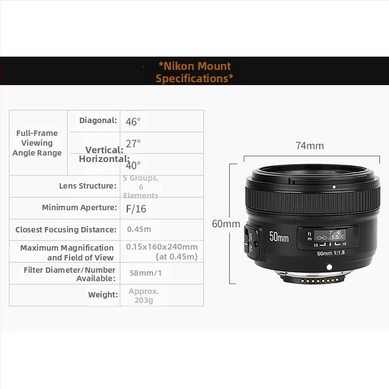Yongnuo obiectiv fix 50mm f/1.8 C Canon EF AF pentru DSLR full-frame, 52mm filtru