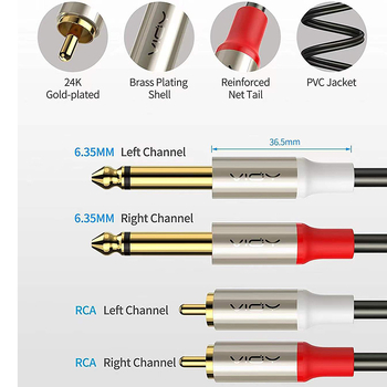 YHT Audio kabel 2x RCA na 2x 6,35 mm za efekte, mikser i pojačalo