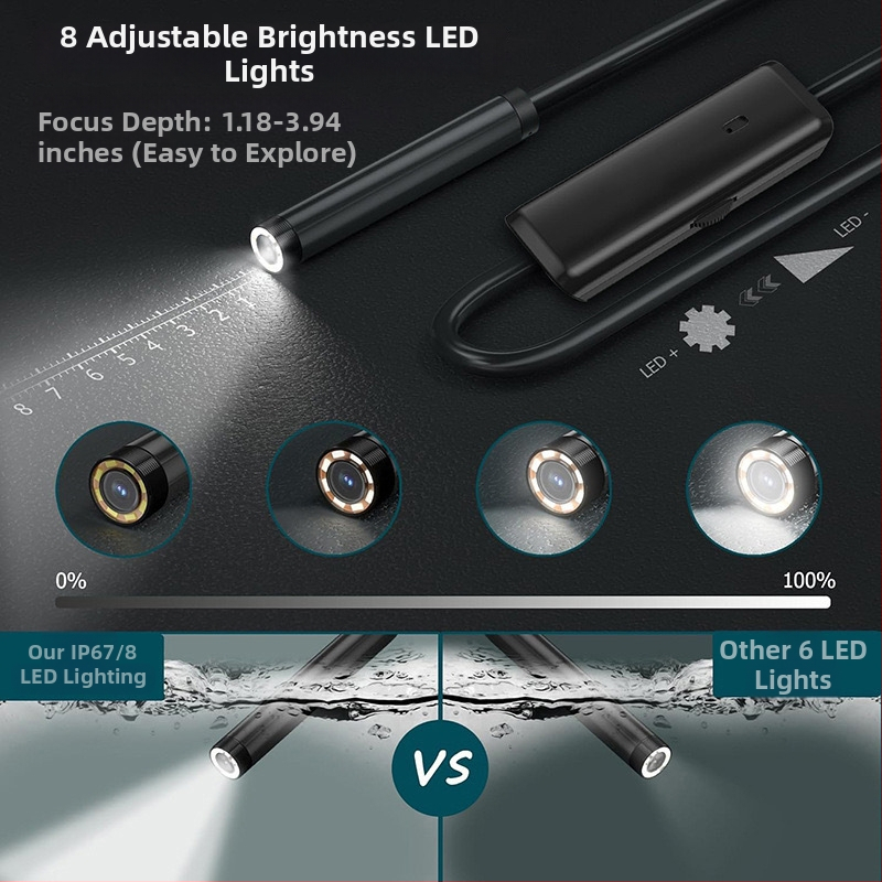Endoskopická kamera pre mechanické diely, 70° pohľad, IP67 vodotesný, pracovná dĺžka 100 cm, 1920x1440 pixelov, LED osvetlenie