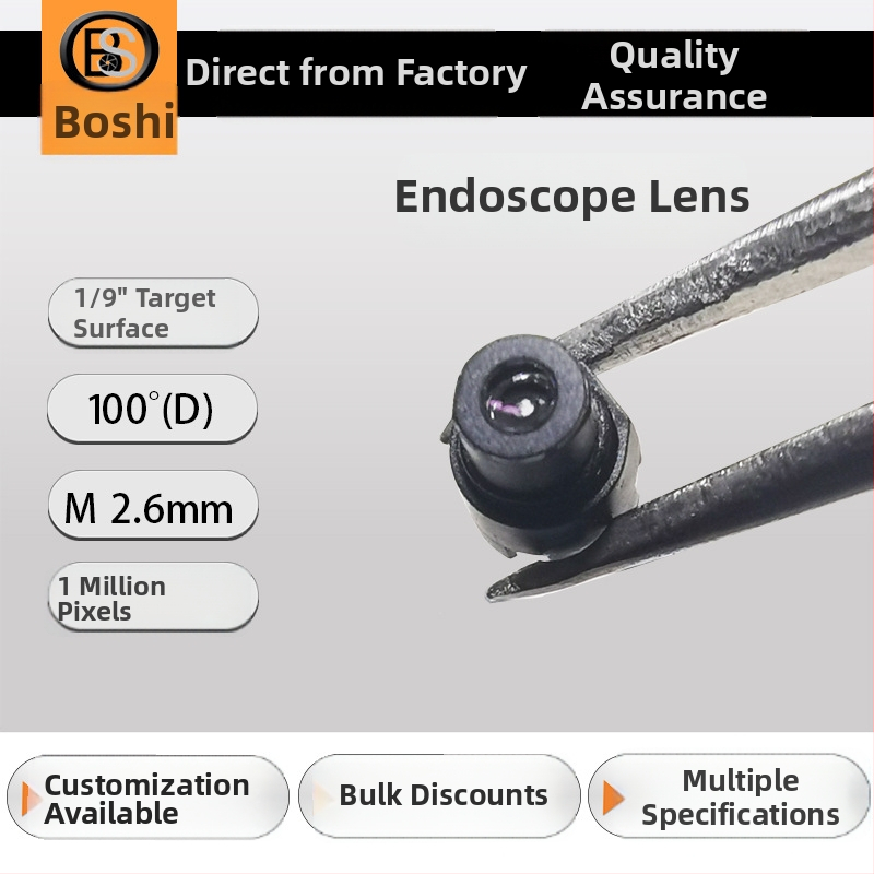 Pevný makro objektív pre lekárske endoskopy, 1.1 mm ohnisková vzdialenosť, DOF 5–50 mm, 100° široký uhol, najbližšie ostrenie 5 mm