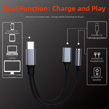 Ακουστικός αντάπτορας 3,5 mm προς Type-C με φόρτιση, μετατροπέας ακουστικών 2-σε-1, συμβατός με Apple, Huawei, Xiaomi, Samsung, Oppo και Vivo