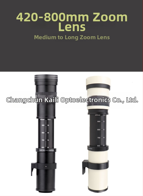 Kelda zoomový teleobjektív 420-800mm, F/8.3-16, ručné zaostrovanie; určený pre astron teleskop; konštrukcia 2 skupiny po 4 prvkoch; filter Ø67mm; najbližšia zaostriteľná vzdialenosť 1,5 m