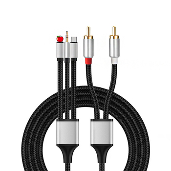 Cablu audio cu mai multe capete USB-C, Lightning, 3,5 mm și RCA, conectori placati cu nichel, conductori din cupru, certificat CE