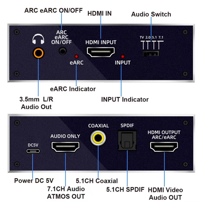 Διαχωριστής ήχου HDMI 2.0b με eARC, 7.1-καναλιών, 4K/60Hz, HDCP2.2