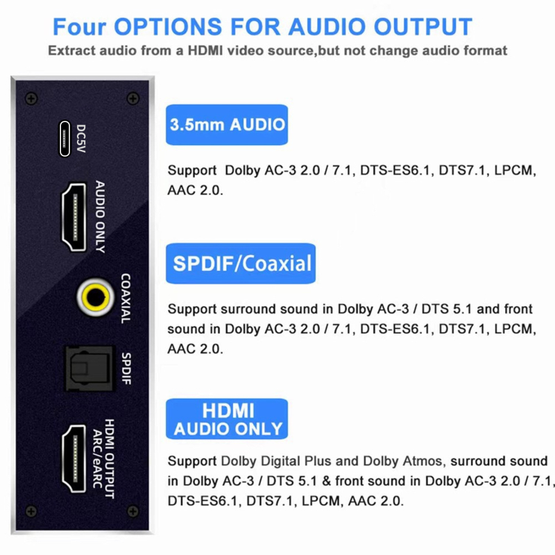 Διαχωριστής ήχου HDMI 2.0b με eARC, 7.1-καναλιών, 4K/60Hz, HDCP2.2