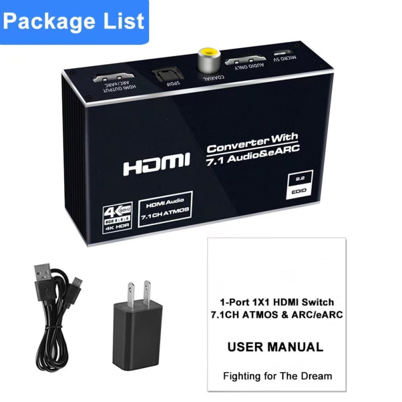 Διαχωριστής ήχου HDMI 2.0b με eARC, 7.1-καναλιών, 4K/60Hz, HDCP2.2