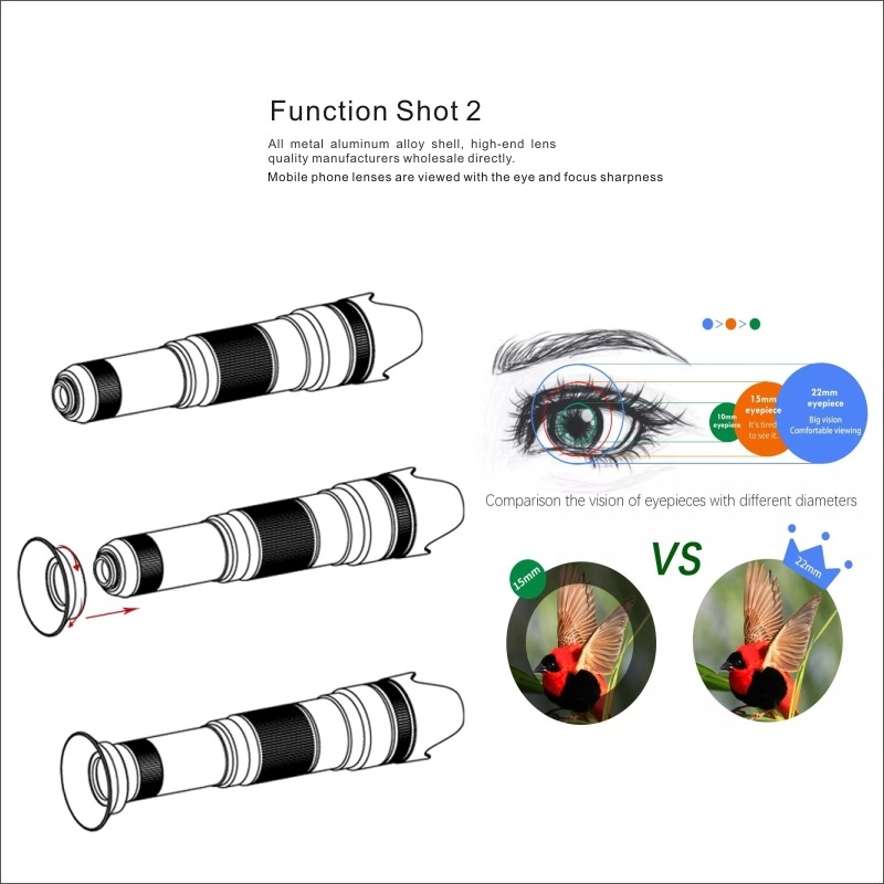 FST-50XZOOM Φακός για κινητό τηλέφωνο — Μονόκυβλιο τηλεσκόπιο με Μεγάλη Διαμέτρημα και Μακρινή Εστίαση, 50X Zoom; Συμβατό με Huawei, Xiaomi, OPPO, VIVO, Apple, Samsung; Λειτουργεί με 99% μοντέλων smartphones; Ιδιωτική ετικέτα με άδεια.