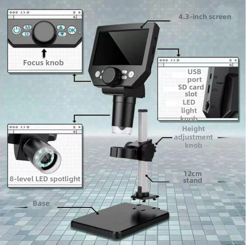 GAOSUO G1000 priemyselný LCD digitálny stereomikroskop kamera s 1000x zväčšením