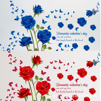 Trodimenzionalni PVC zidni mural naljepnica – Romantična crvena ruža, za dnevni boravak (PVC; mural; prostor: dnevni boravak)