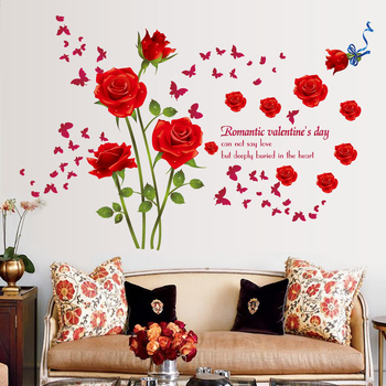 Trodimenzionalni PVC zidni mural naljepnica – Romantična crvena ruža, za dnevni boravak (PVC; mural; prostor: dnevni boravak)