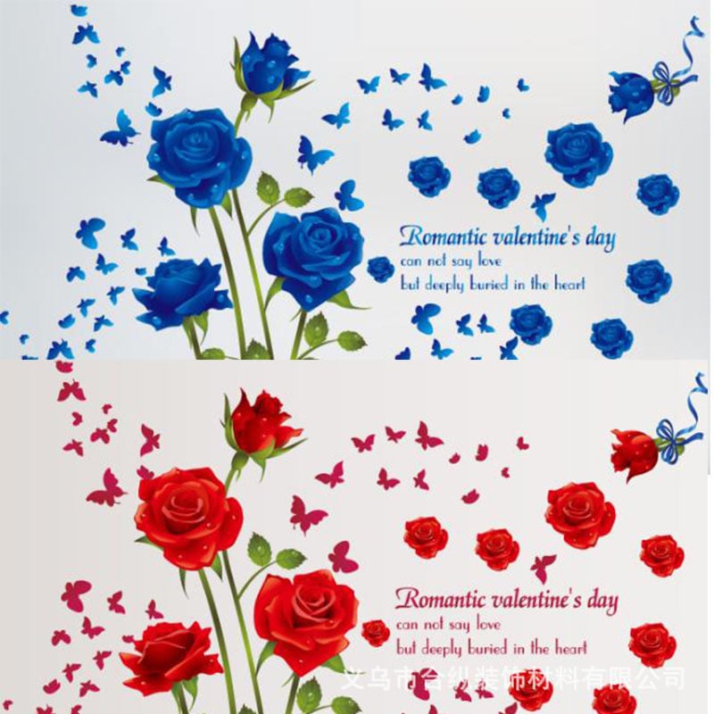 Trodimenzionalni PVC zidni mural naljepnica – Romantična crvena ruža, za dnevni boravak (PVC; mural; prostor: dnevni boravak)