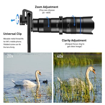 APEXEL 20-40X telefoto objektiv za mobitel s dvostrukim fokusom i zoomom – univerzalno HD