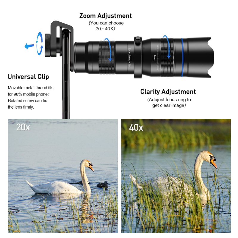 APEXEL 20-40X telefoto objektiv za mobitel s dvostrukim fokusom i zoomom – univerzalno HD