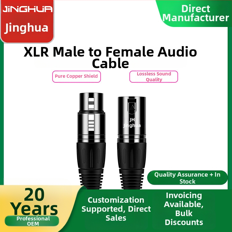 XLR mikrofonkábel, kiegyensúlyozott, férfi–női csatlakozók, nikkel bevonatú csatlakozók, rézmag