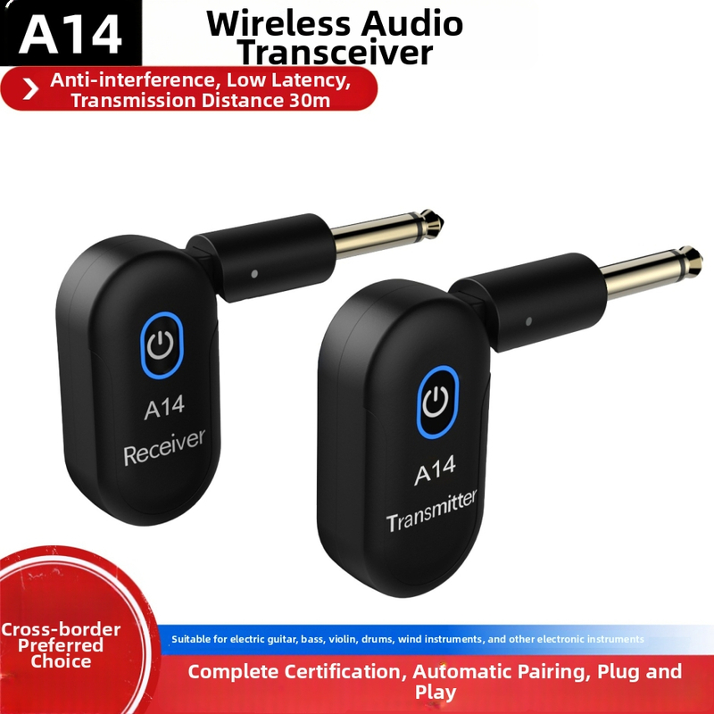 A14 bezdrôtový audio transceiver pre elektrickú gitaru, kompaktný gitarový audiový systém s mini vysielačom a prijímačom, ABS puzdro