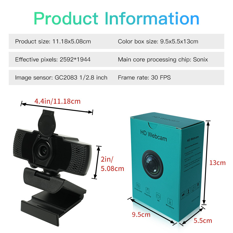 Cameră pentru computer cu focalizare fixă 1080P, USB 2.0, microfon încorporat, 30fps, fără driver