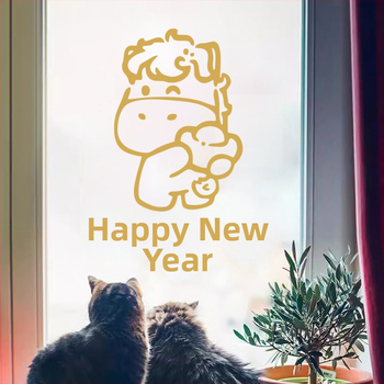 PVC samoljepljiva dekoracija za prozor i zid, za dom i trgovinu — Godina konja, Sretna Nova godina