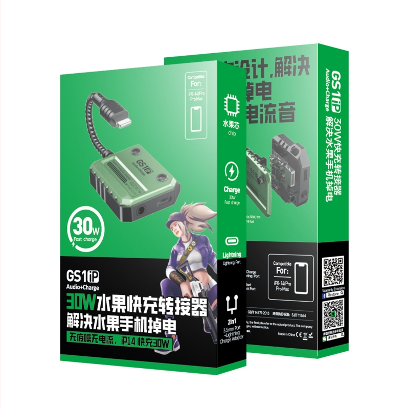 Plextone GS1 ip-30W Lightning dvojvstupový zvukový adaptér pre počúvanie a nabíjanie súčasne pri hraní na mobile