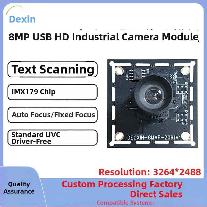 Cameră USB cu senzor IMX179 de 8MP pentru recunoaștere facială și securitate, fără driver, 3264x2448 la 30fps, USB 2.0