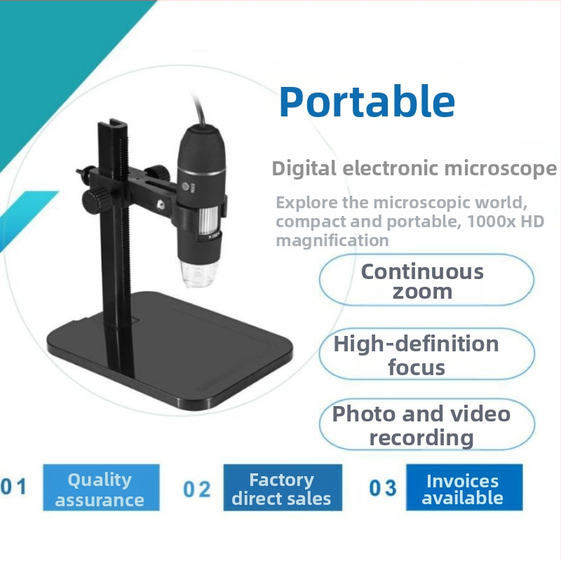 Prenosný digitálny mikroskop pre vedu a vzdelávanie, 1000x zväčšenie, LED osvetlenie, kamera (Značka: cz; Rozsah použitia: veda a vzdelávanie; Zväčšenie: 1000x)