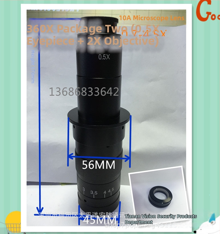 600X kontinuálne zväčšenie mikroskopického objektívu s jednookým okularom 0.7x-4.5x, 300x zväčšenie, 10A objektív