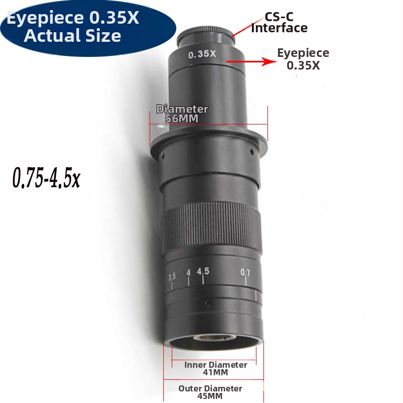 600X kontinuálne zväčšenie mikroskopického objektívu s jednookým okularom 0.7x-4.5x, 300x zväčšenie, 10A objektív