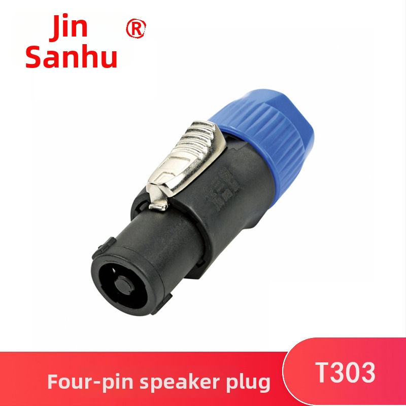 Štvoržilový konektor reproduktora, čisto meď, značka Jinsan Lake, prevádzková teplota -30°C až 80°C, ROHS certifikát.