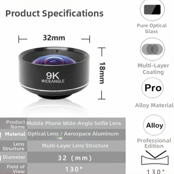 Yongcheng 9K širokokutni objektiv za pametni telefon, 130° ultraširok, HD, univerzalna kompatibilnost